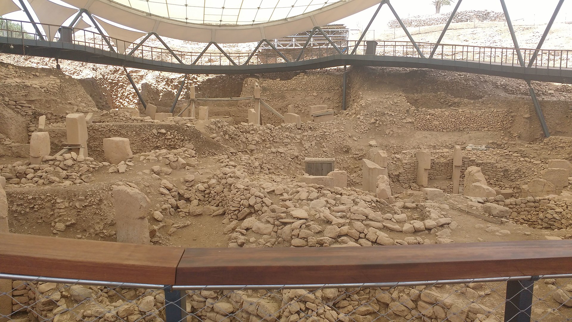 Excavated enclosures of Göbekli Tepe under the protective canopy